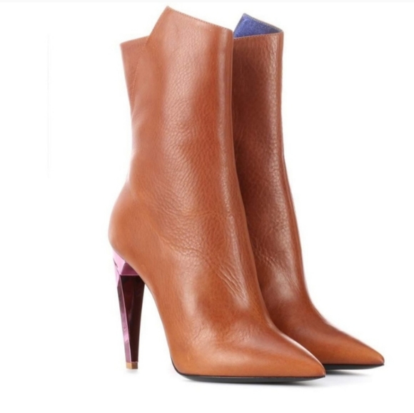 Saint Laurent Freja brown with pink metallic spike heel boots 37 $1195 - Picture 1 of 13